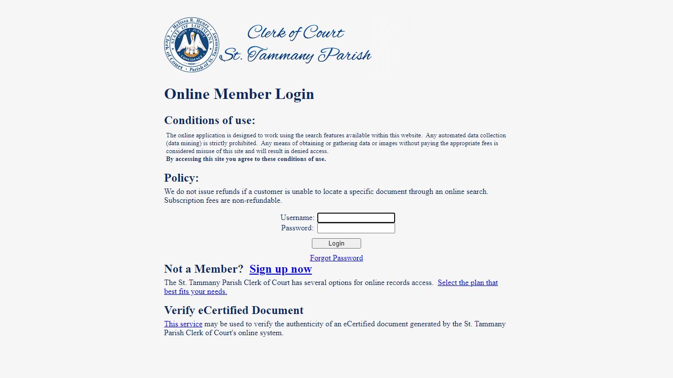 Online Member Login - St. Tammany Clerk of Court